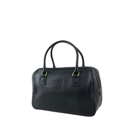 BURBERRY Logo Embossed Small Boston bag Handbag Black Vintage nyp64d