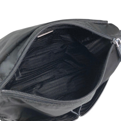 PRADA Tessuto Triangle Logo Front Buckle Double Pocket Shoulder bag Black Vintage yejdb4