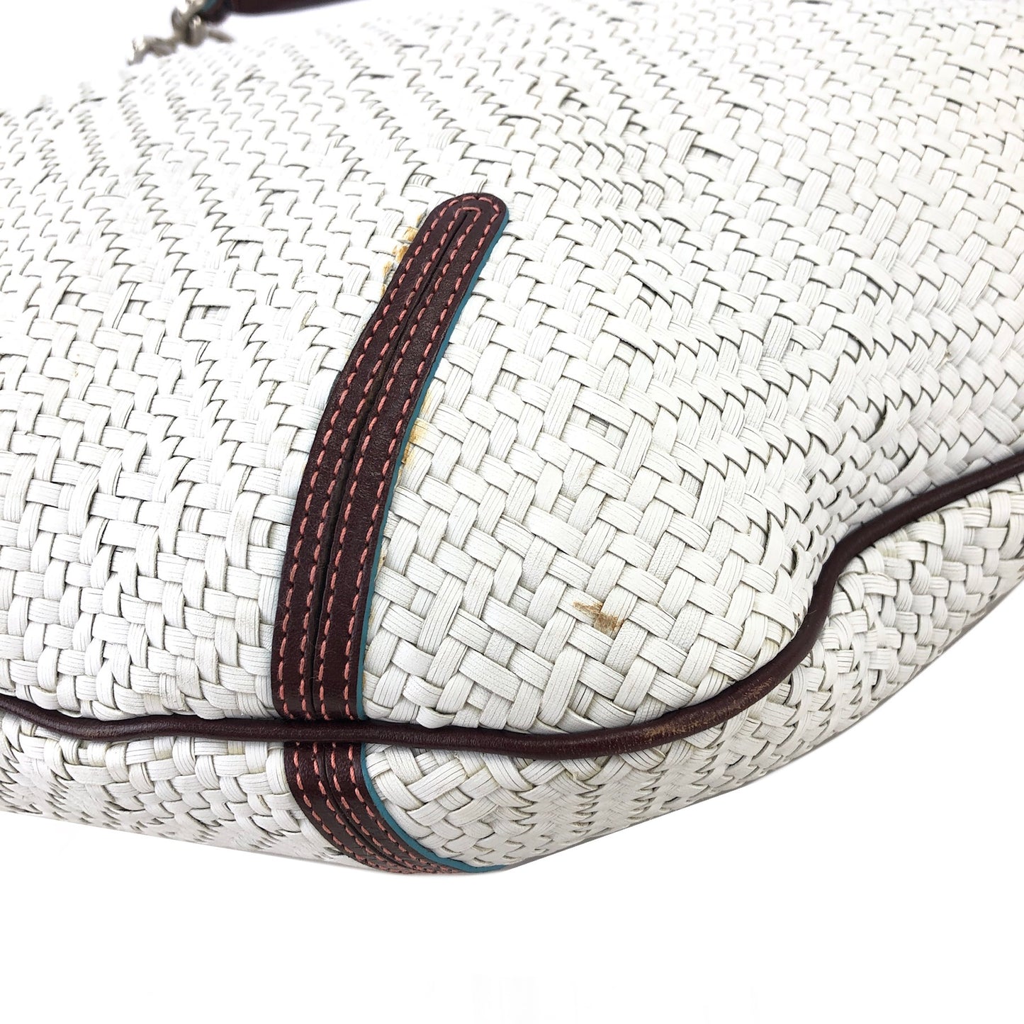 LOEWE Basket Weave Leather Handbag Hobobag White Vintage dzah7u