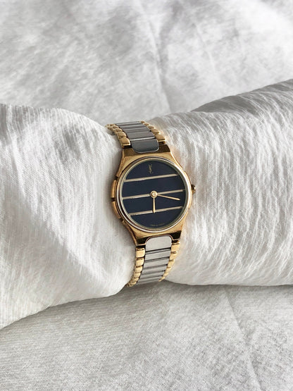 Yves Saint Laurent YSL Logo Quartz Watch Silver 190752 Vintage 7t3eus