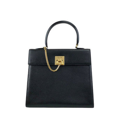 CELINE Gancini Handbag Black Vintage b8e6px