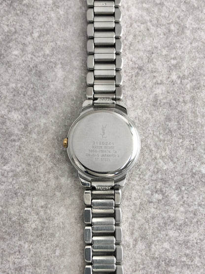 Yves Saint Laurent YSL Logo Quartz Watch Silver×Navy 5930-F91474 TA Vintage wg2id7