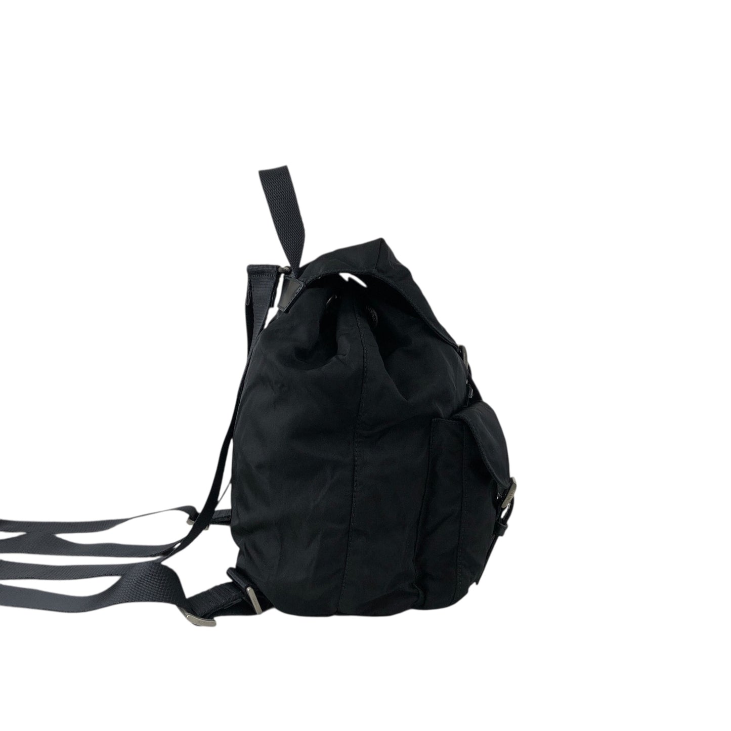 PRADA Tessuto Triangle Logo Double Pocket Backpack Black Vintage wu63sv