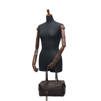 Bottega Veneta Intrecciato Padlock Boston bag Handbag Brown Vintage 2knttm