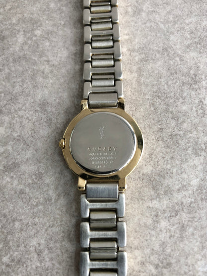 Yves Saint Laurent YSL Logo Quartz Watch Silver×Gold 2200-229789 Vintage 84wevi