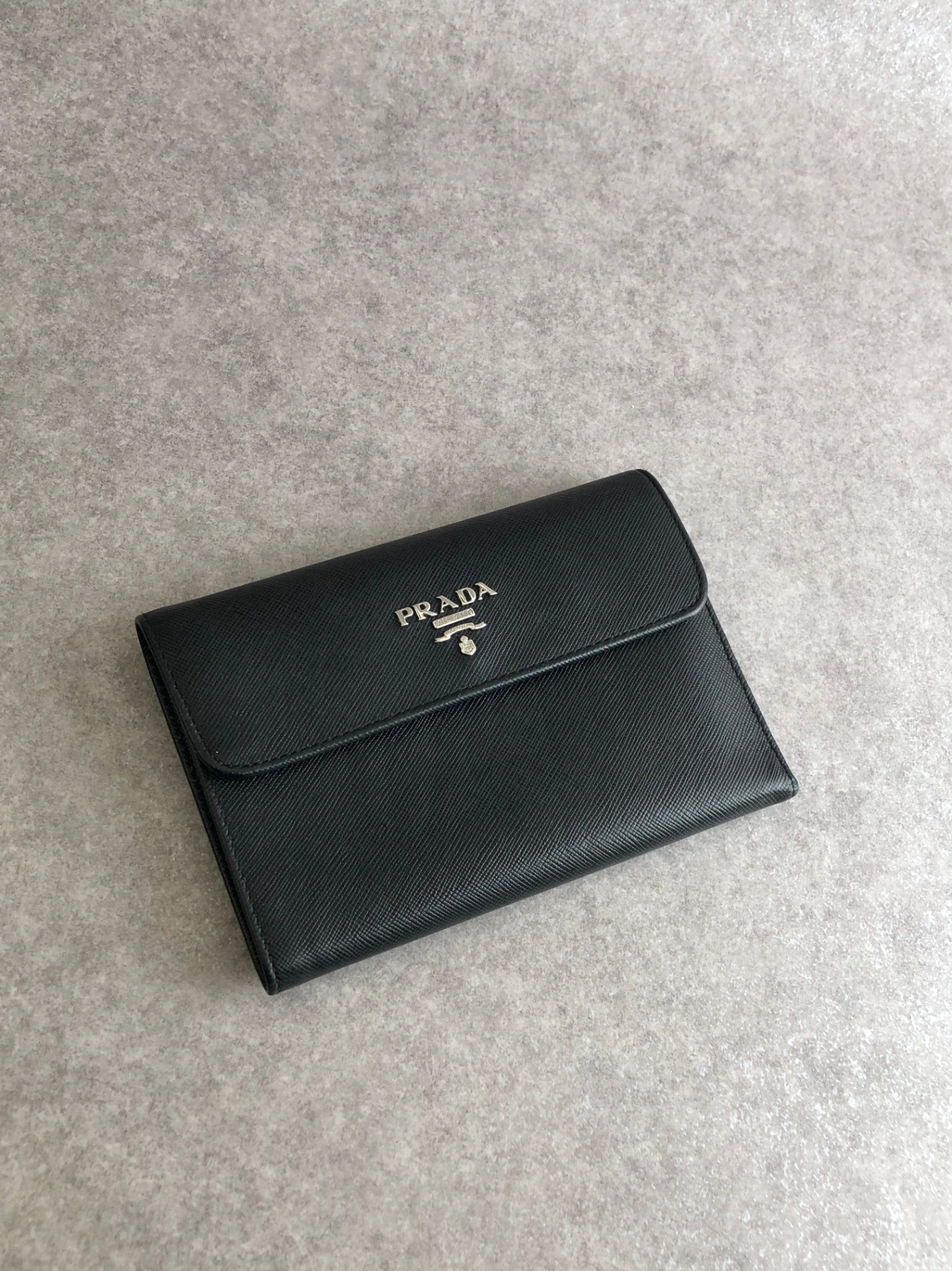 PRADA Logo  Folded Wallet Black Vintage gfnuwt