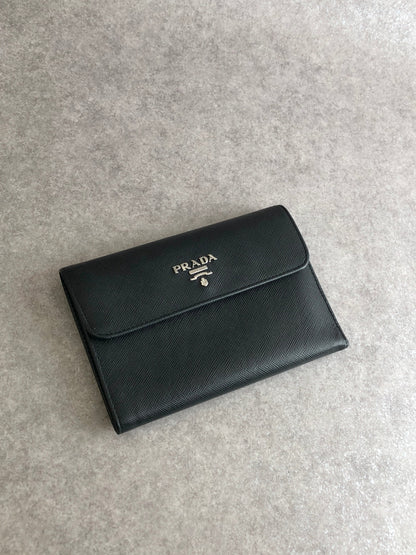 PRADA Logo  Folded Wallet Black Vintage gfnuwt