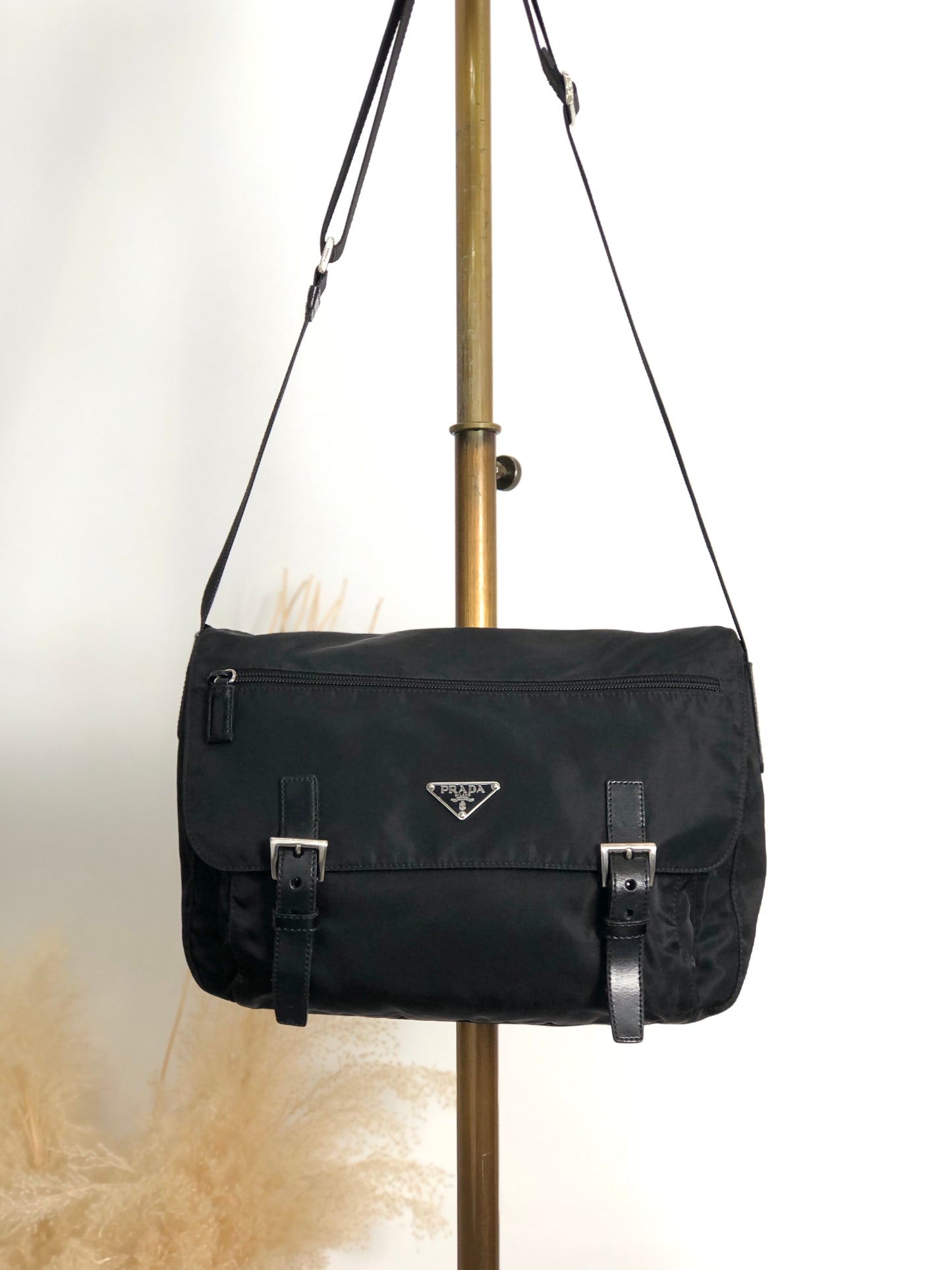 PRADA Tessuto Triangle Logo Shoulder bag Black Vintage wm6a24