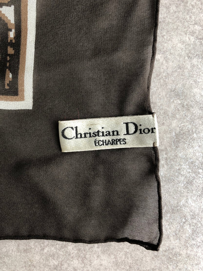 Christian Dior Trotter SILK Scarf Brown Vintage xdf2sp