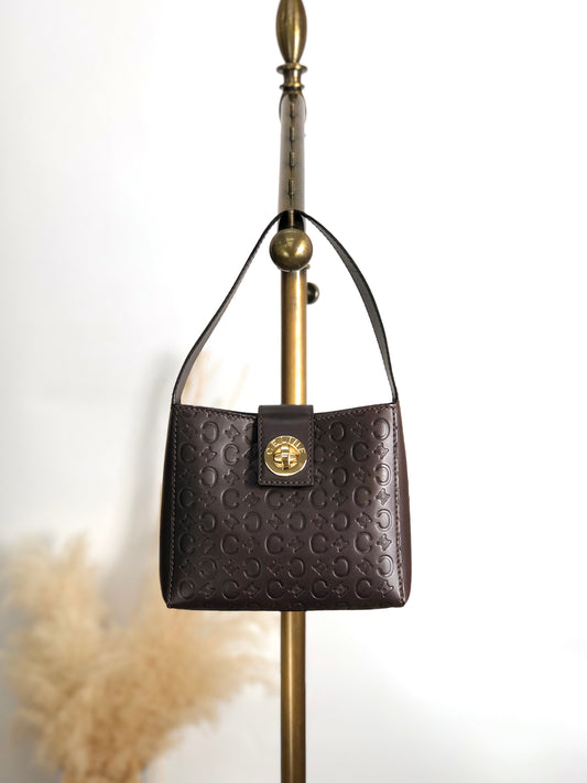 CELINE Turn Lock Small Handbag Brown Vintage 2h8bw4