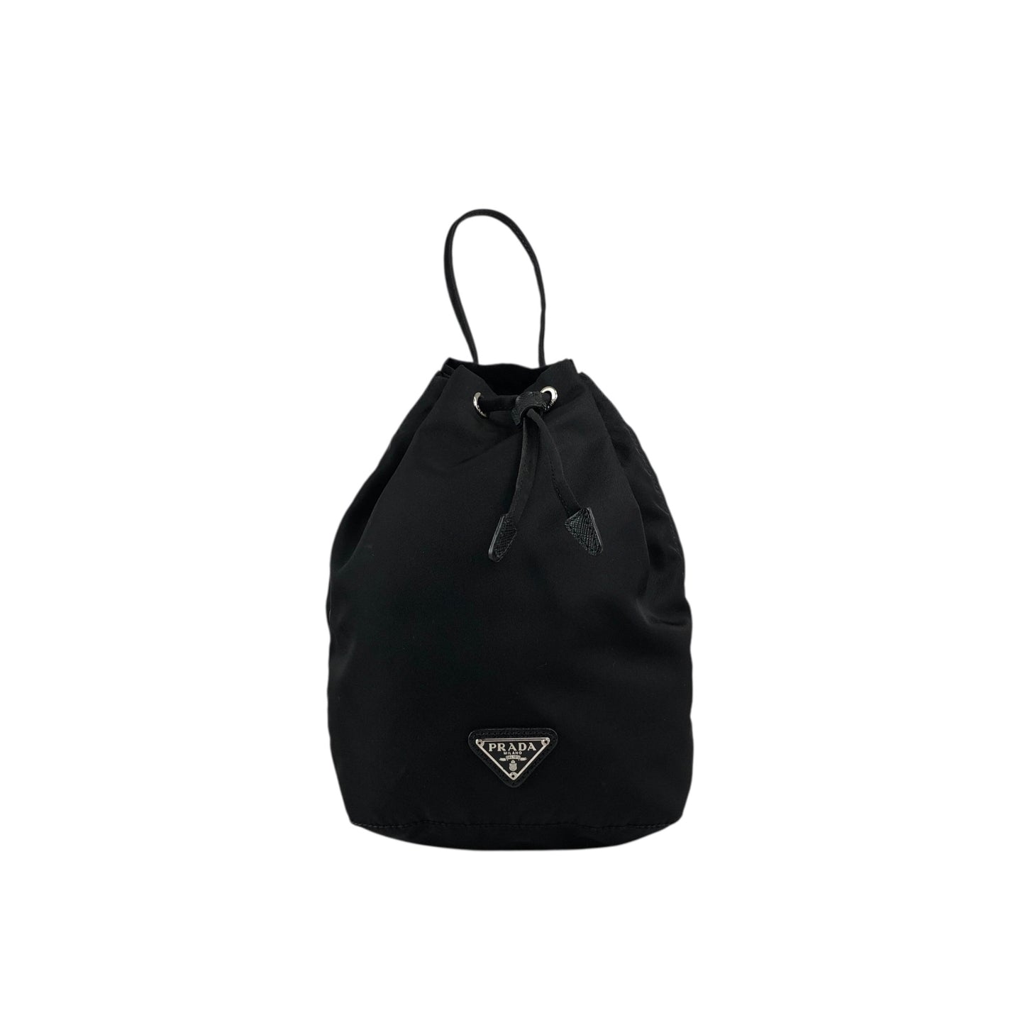 PRADA Tessuto Triangle Logo Drawstring Small Handbag Black Vintage dr5b28