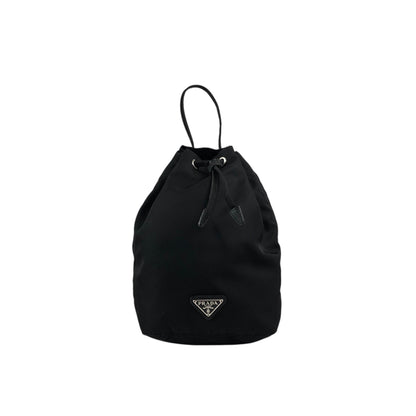 PRADA Tessuto Triangle Logo Drawstring Small Handbag Black Vintage dr5b28