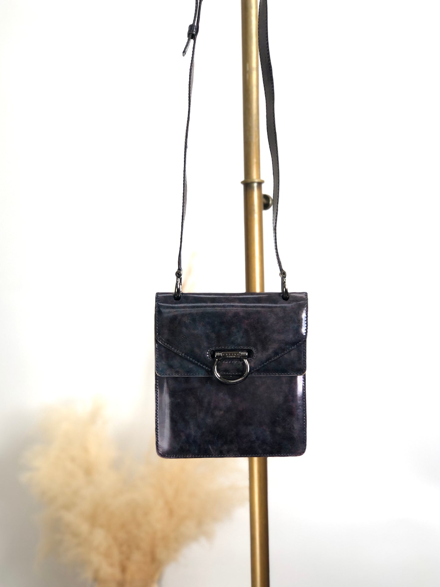 CELINE Gancini Double Flap Shoulder bag Purple Vintage m53hi7