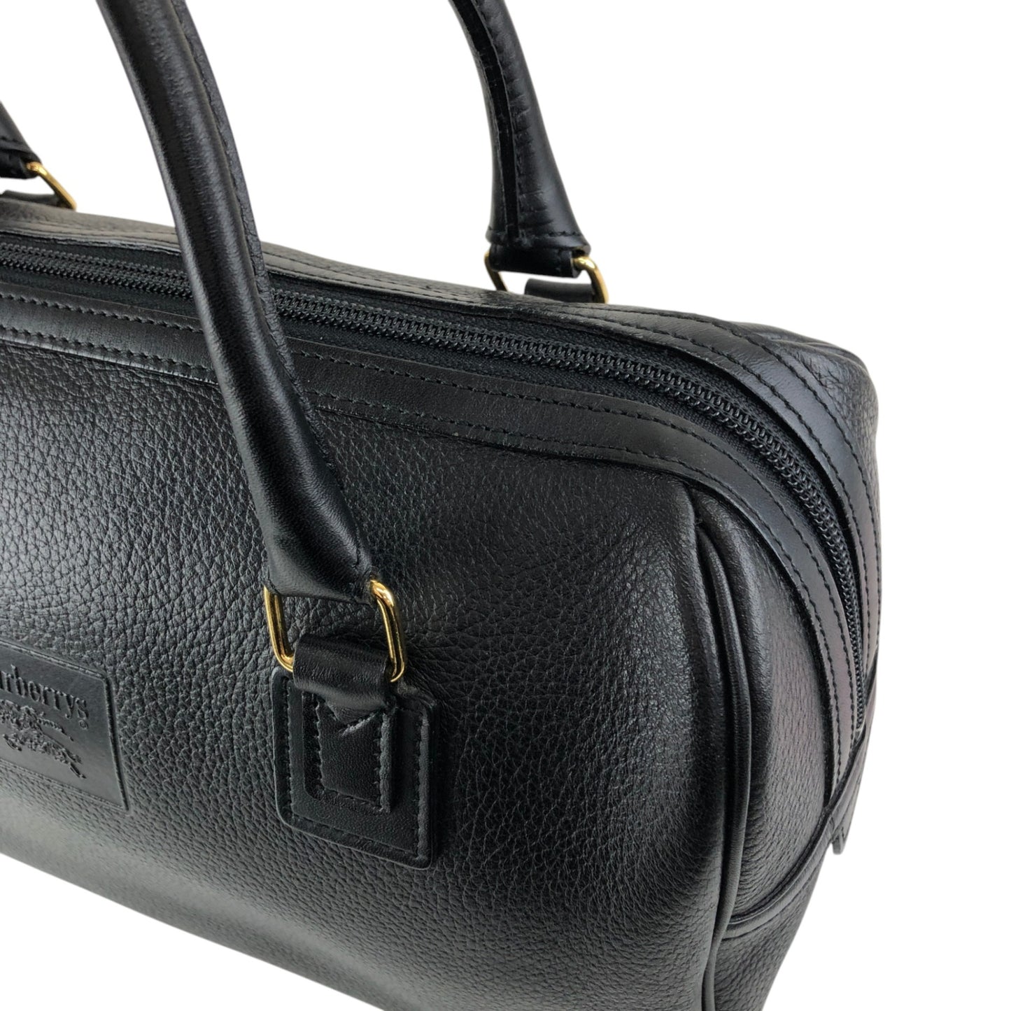 BURBERRY Logo Embossed Small Boston bag Handbag Black Vintage nyp64d