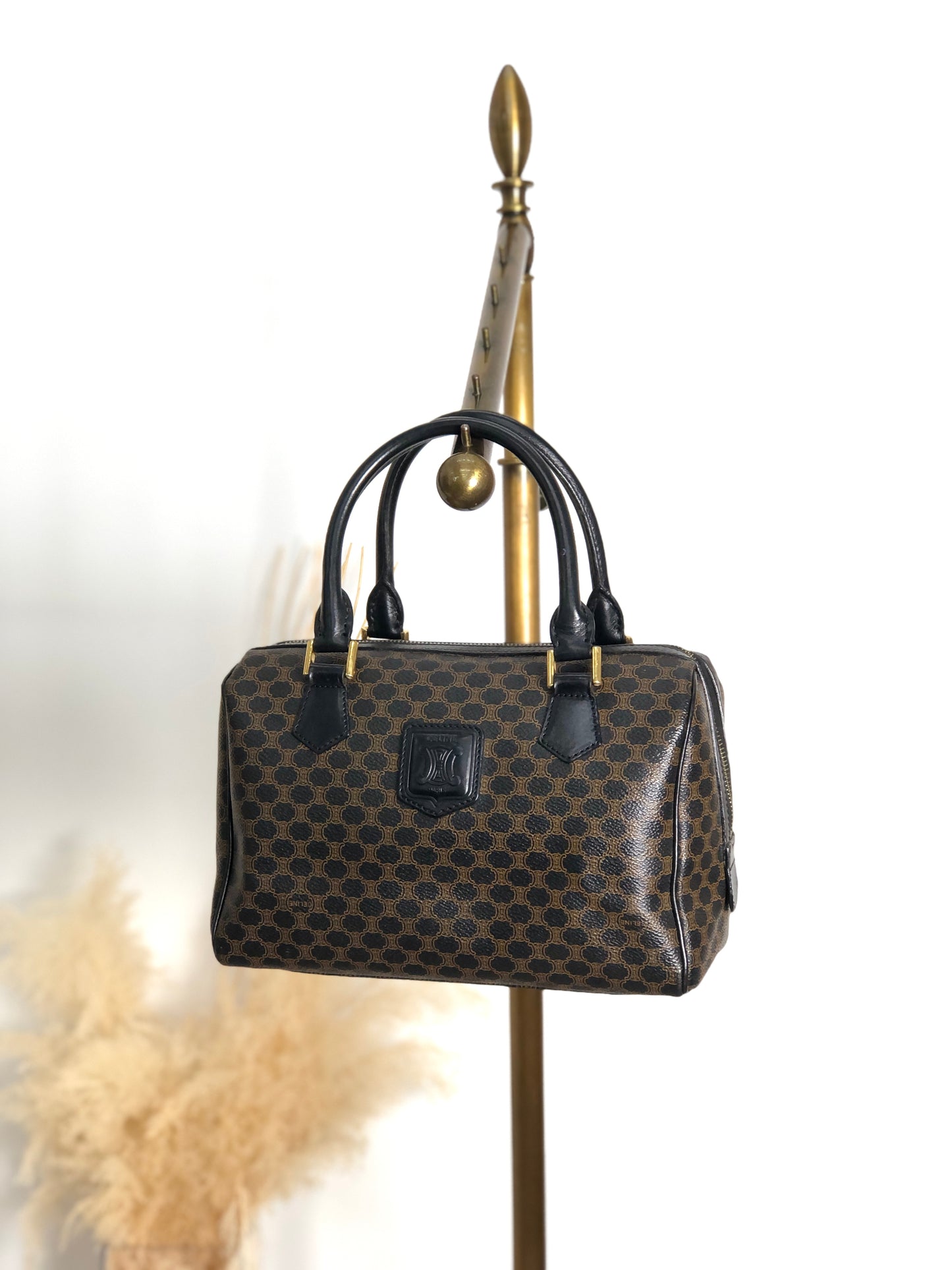 CELINE Macadam Blason Two-way Small Boston bag Shoulder bag Black Vintage d4zwjm