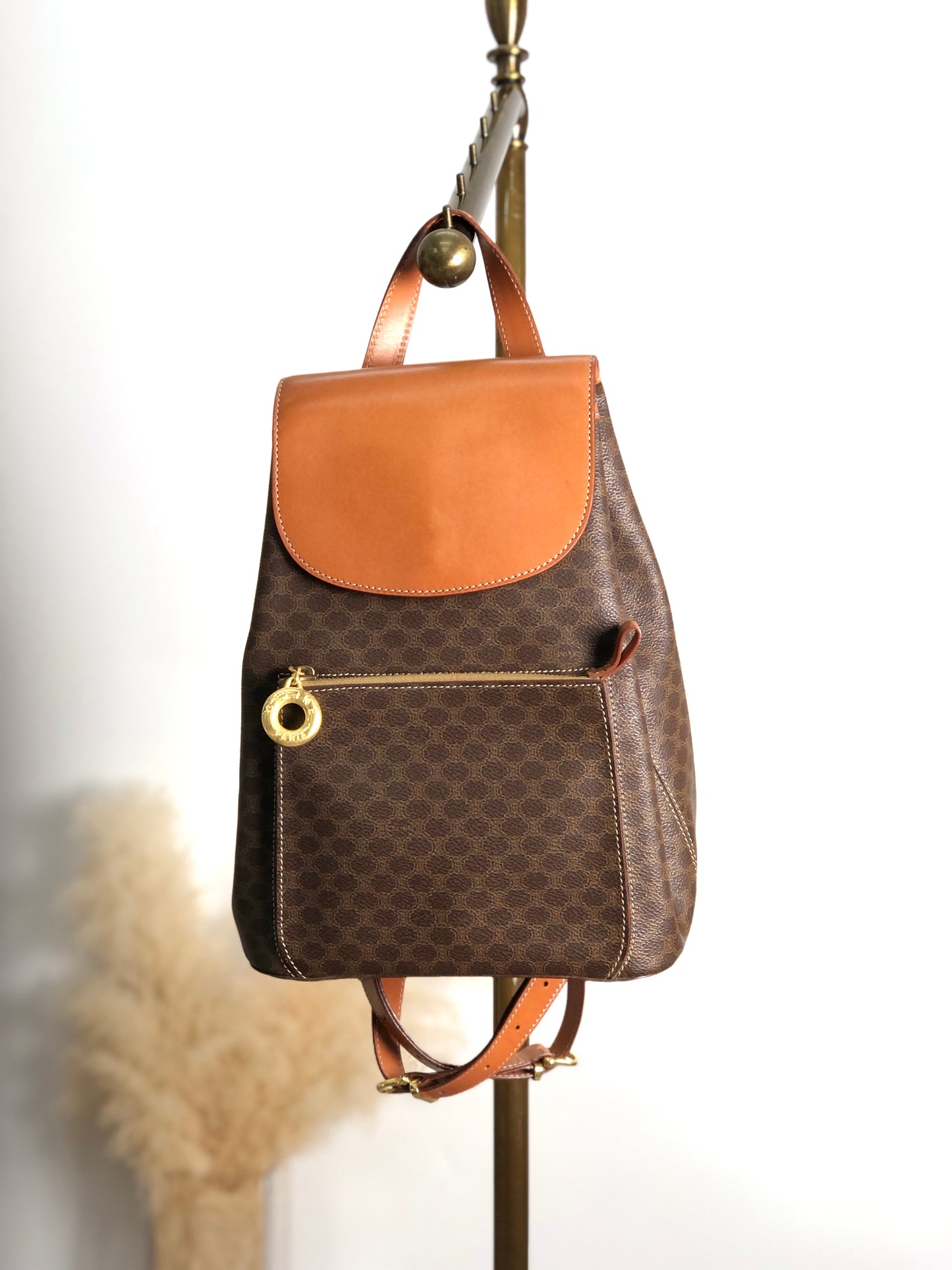 CELINE Macadam Circle Logo Backpack Brown Vintage ckigeh