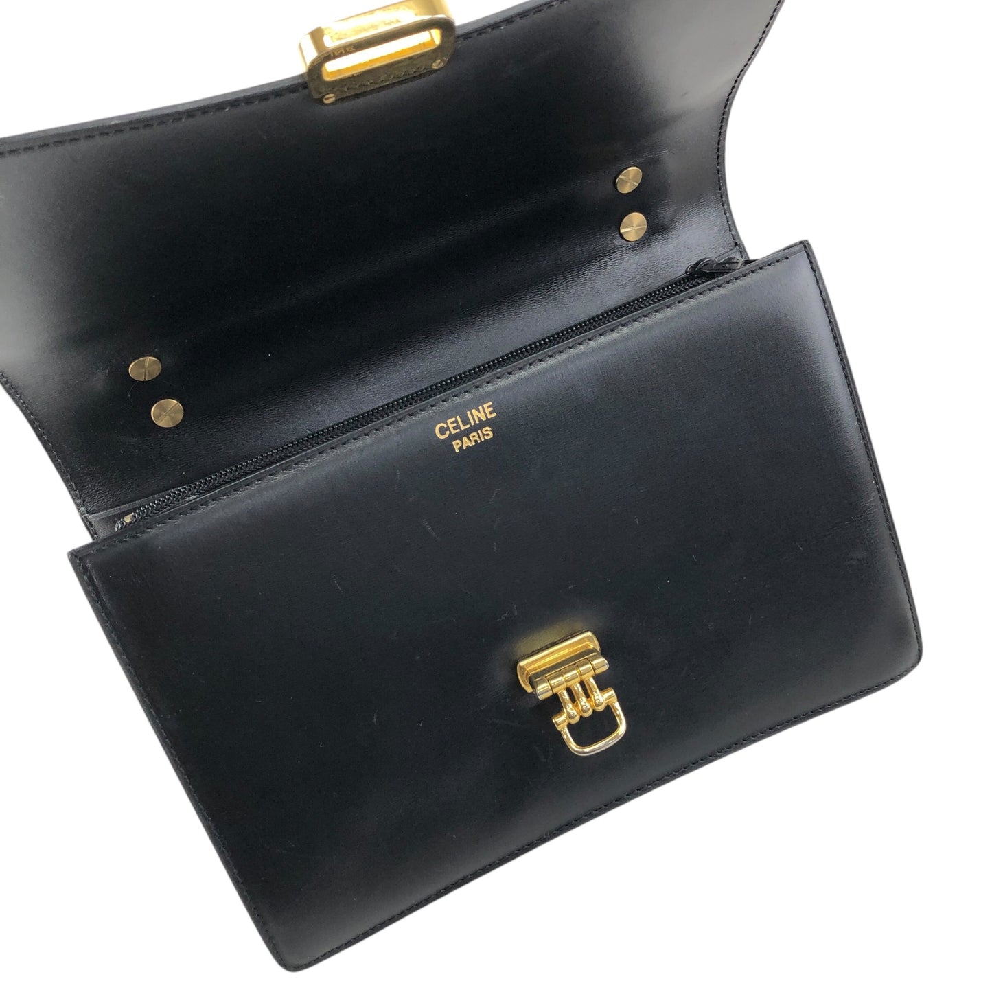 CELINE Horse Bit Top Handle Handbag Black Vintage 68wnsk