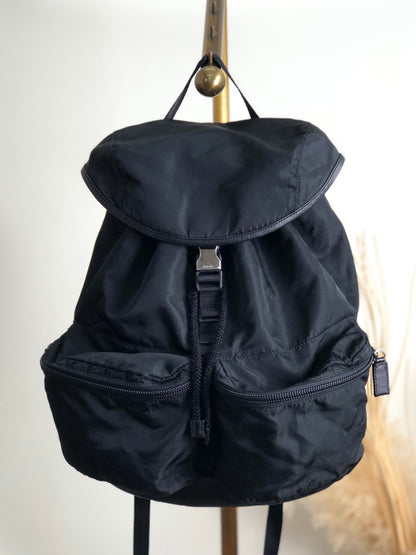 PRADA Triangle Logo Double Pocket  Backpack Black Vintage kpg86v