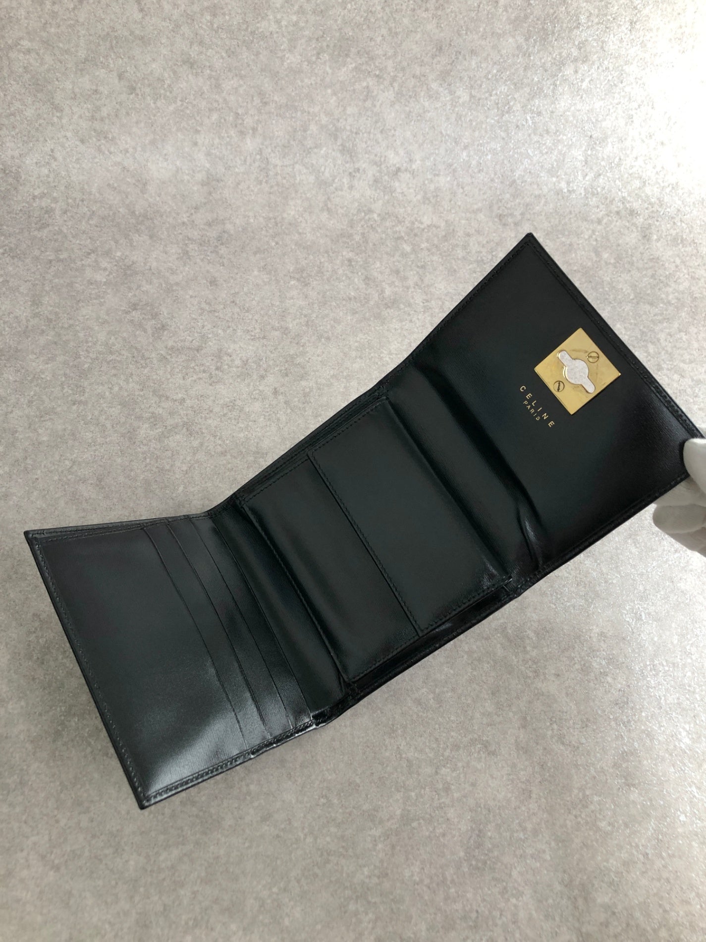 CELINE Gancini Trifold Wallet Black Vintage 6xspmn