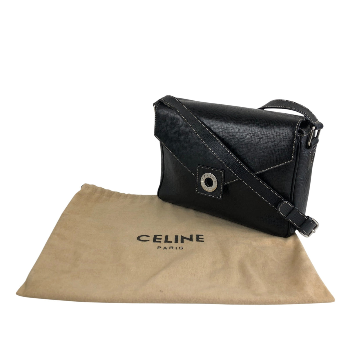 CELINE Circle Logo Shoulder bag Black Vintage e3r52b