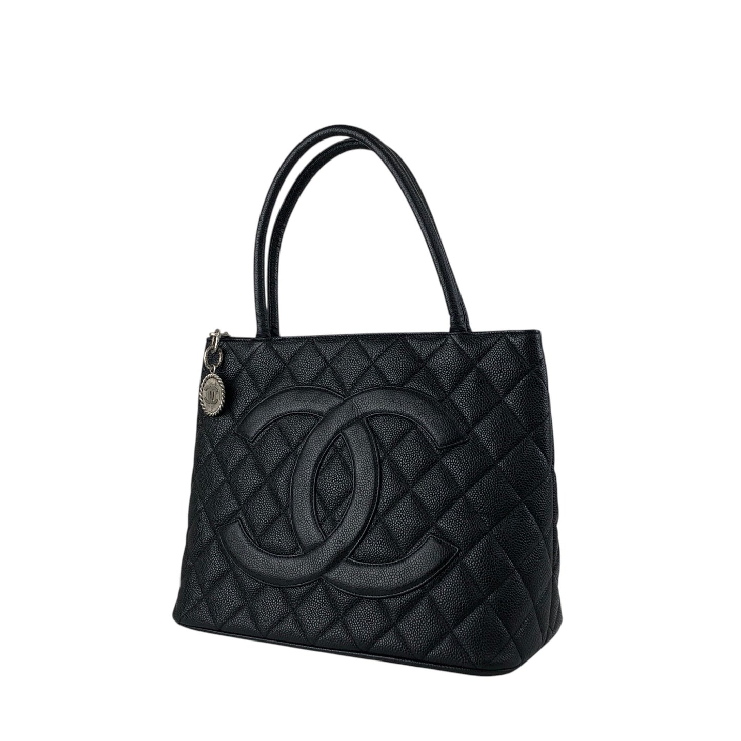 CHANEL Coco Mark Caviar Leather Handbag Black Vintage c6sifv