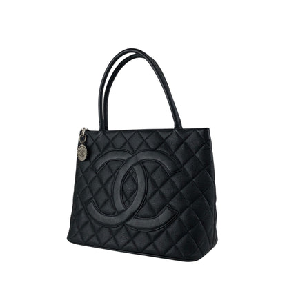 CHANEL Coco Mark Caviar Leather Handbag Black Vintage c6sifv
