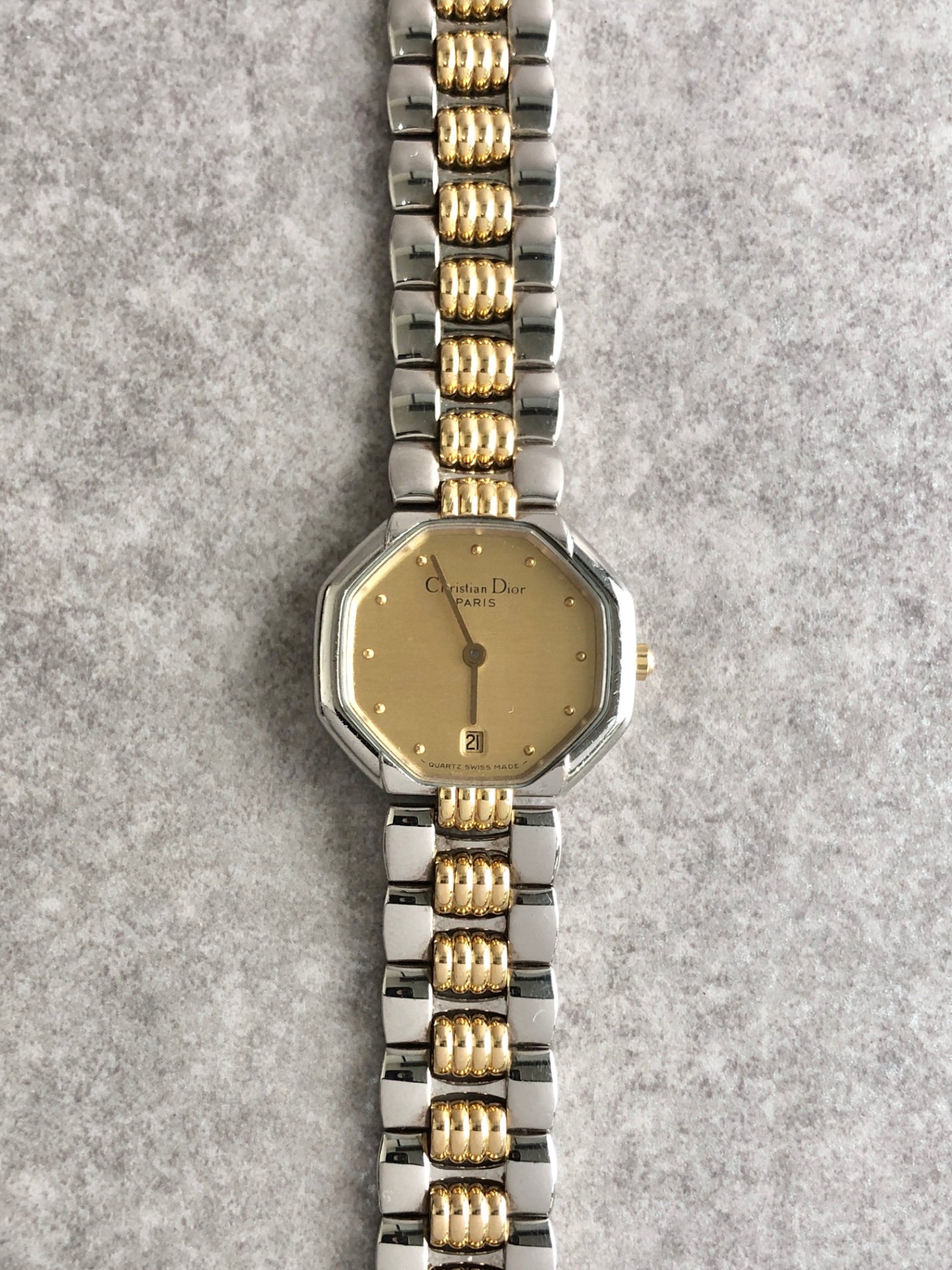 Christian Dior Octagon Quartz Watch Silver×Gold D48-203 Vintage hvmzg2