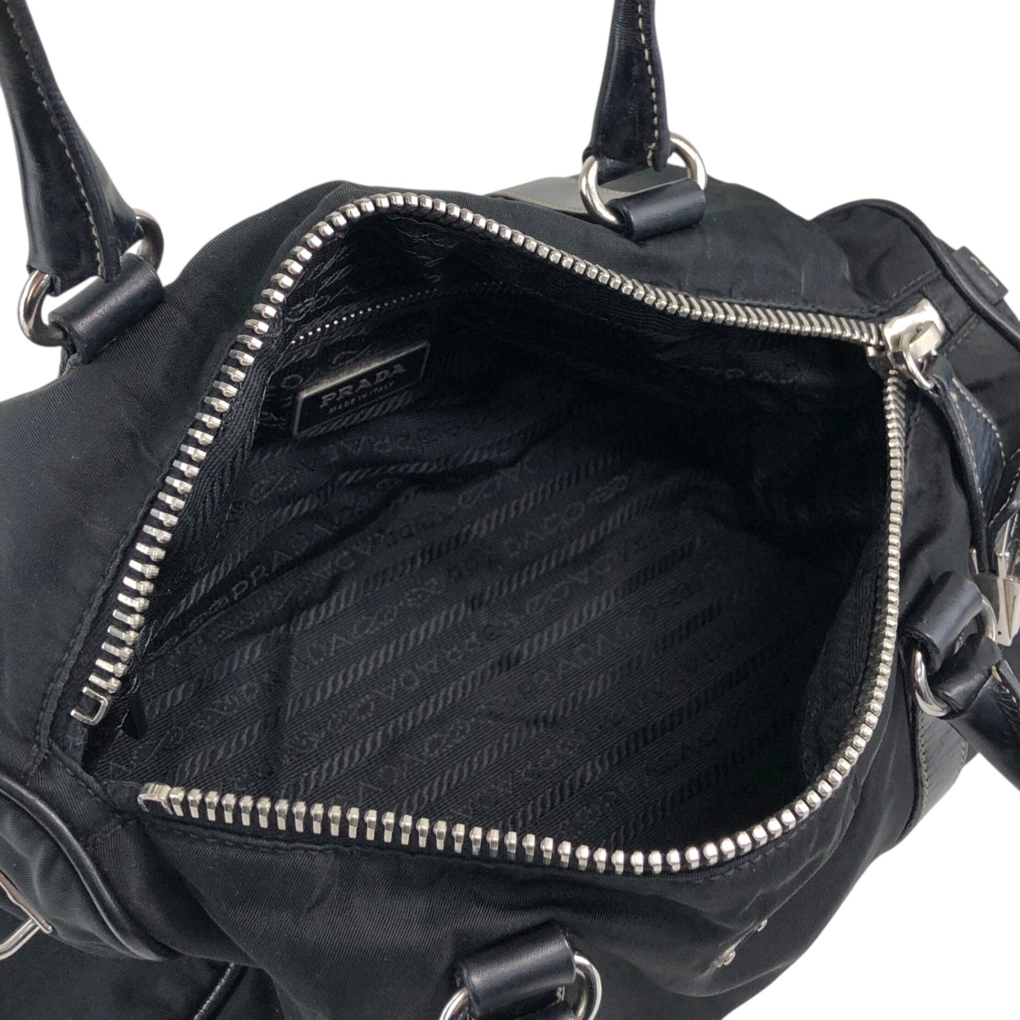 PRADA Triangle Logo Small Boston bag Handbag Black Vintage ixt5hp