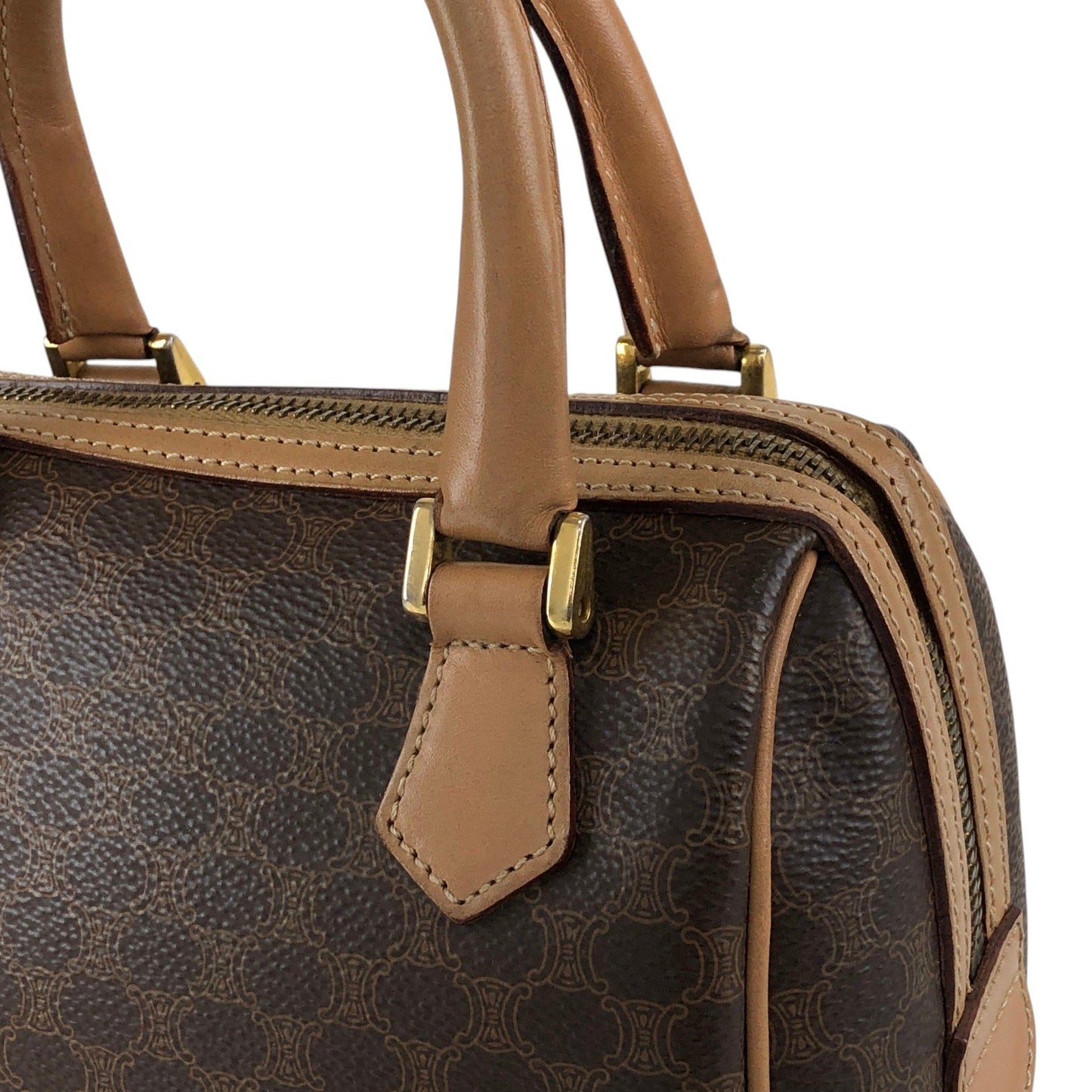 CELINE Macadam Blason Two-way Small Boston bag Shoulder bag Brown Vintage abbsfv