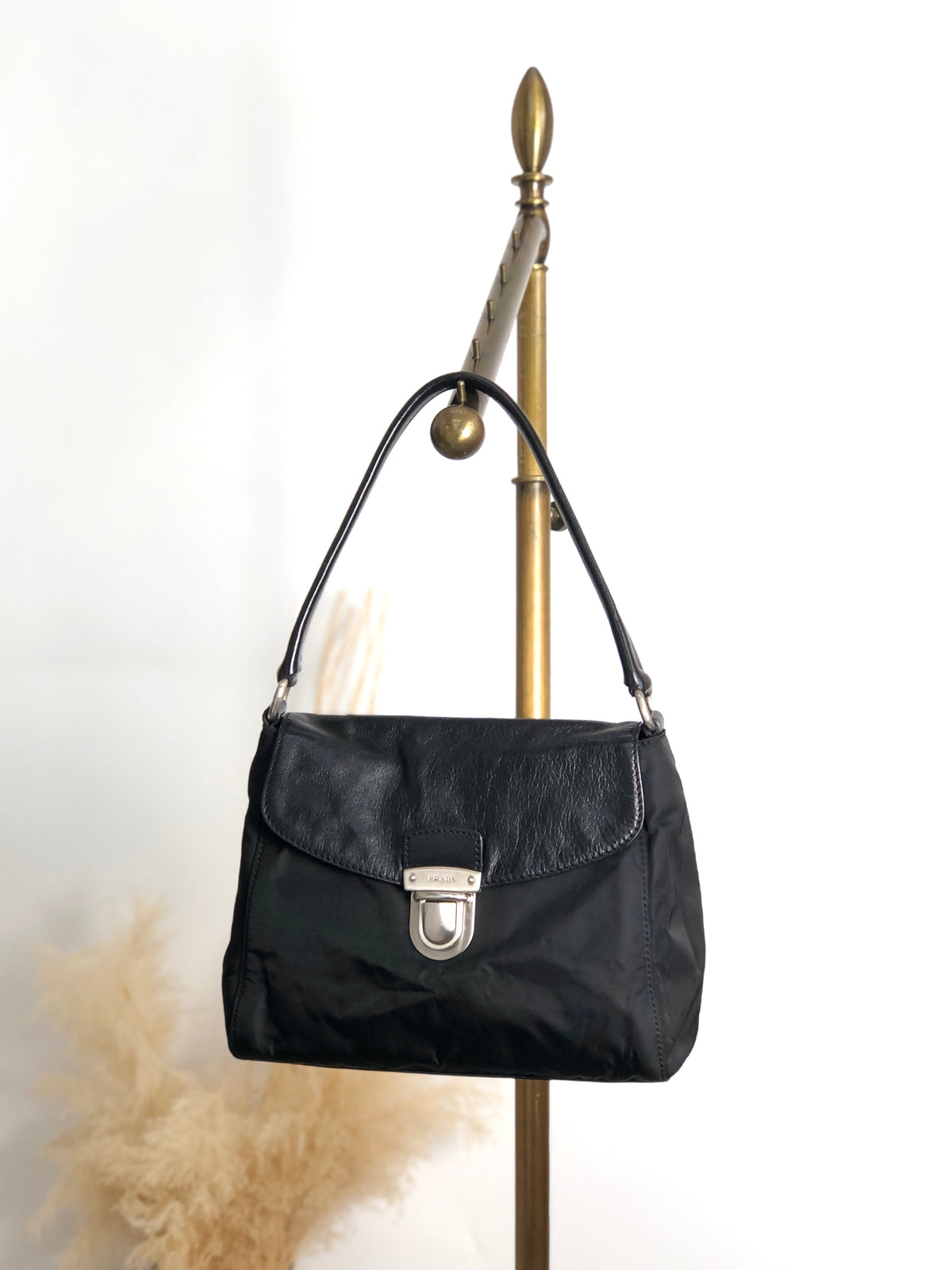 PRADA Push lock Shoulder bag Black Vintage vyves6