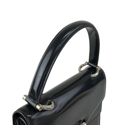CELINE Gancini Double Flap Top Handle Handbag Black Vintage ku22zn