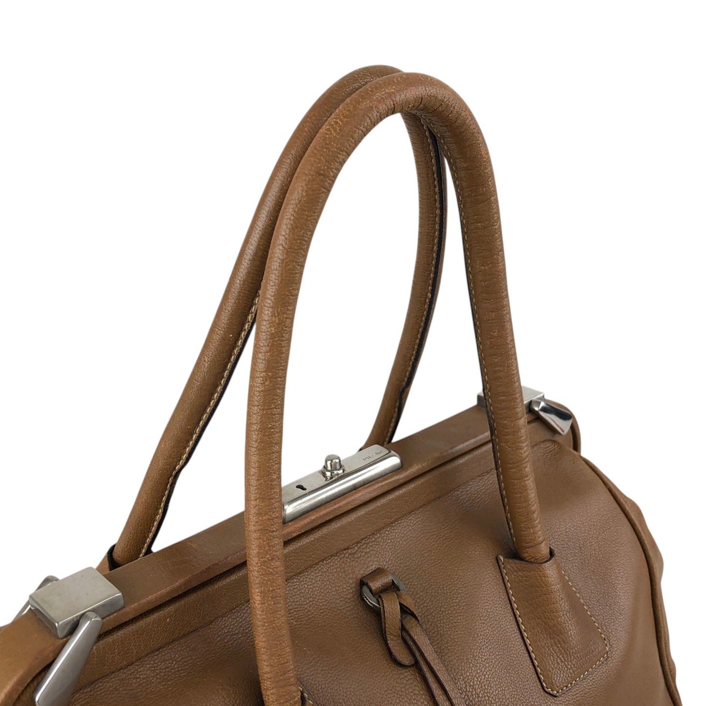 PRADA Metal Clasp Handbag Brown Vintage d6nuka