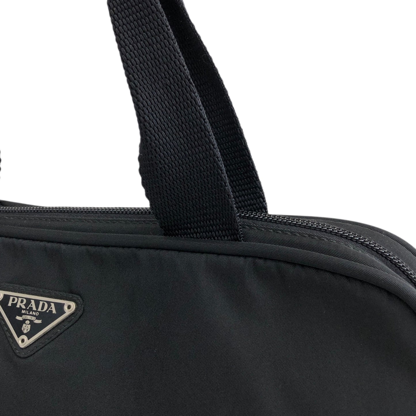 PRADA Triangle Logo Padlock Handbag Black Vintage n4a2rw