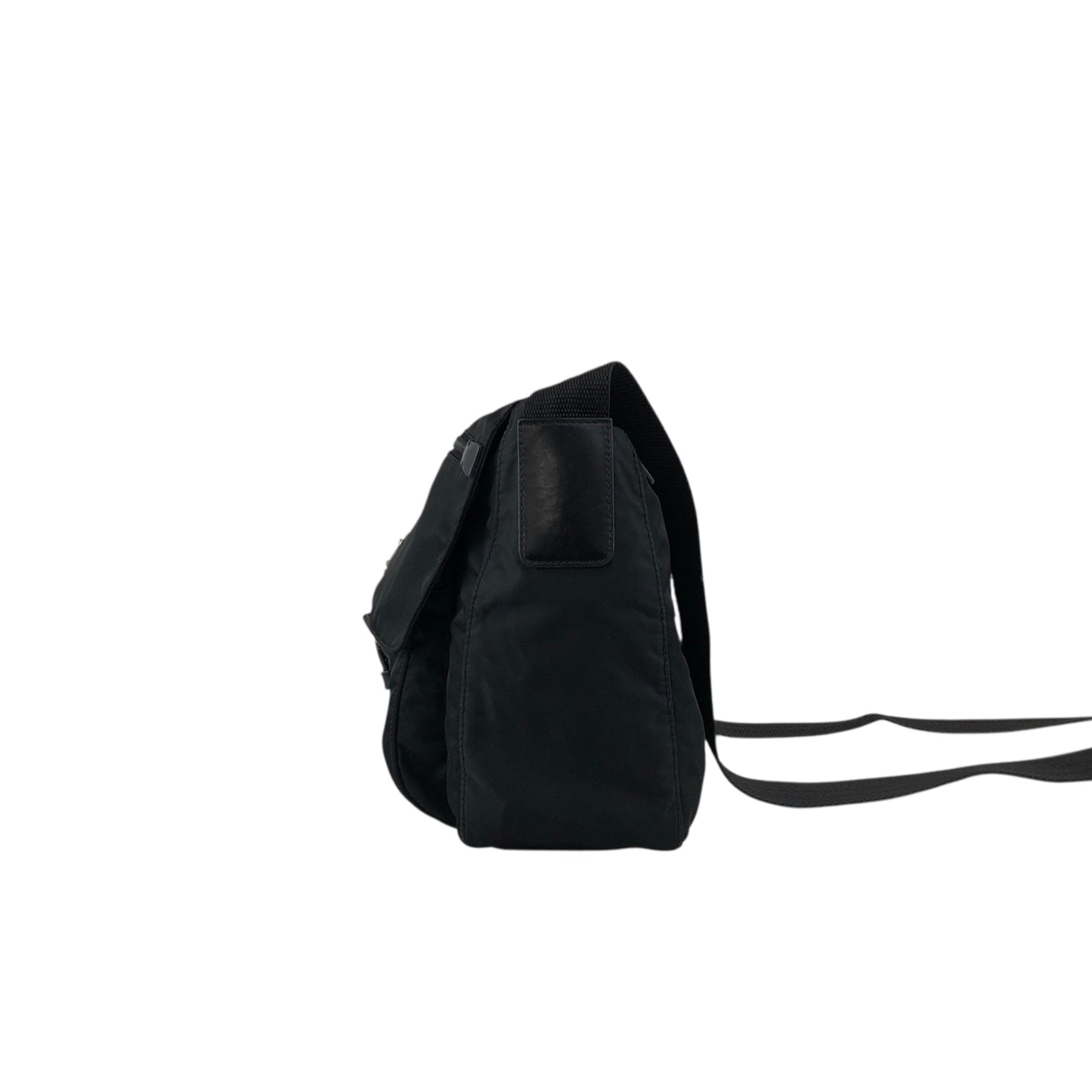 PRADA Tessuto Triangle Logo Front Buckle Shoulder bag Black Vintage fsnzjh