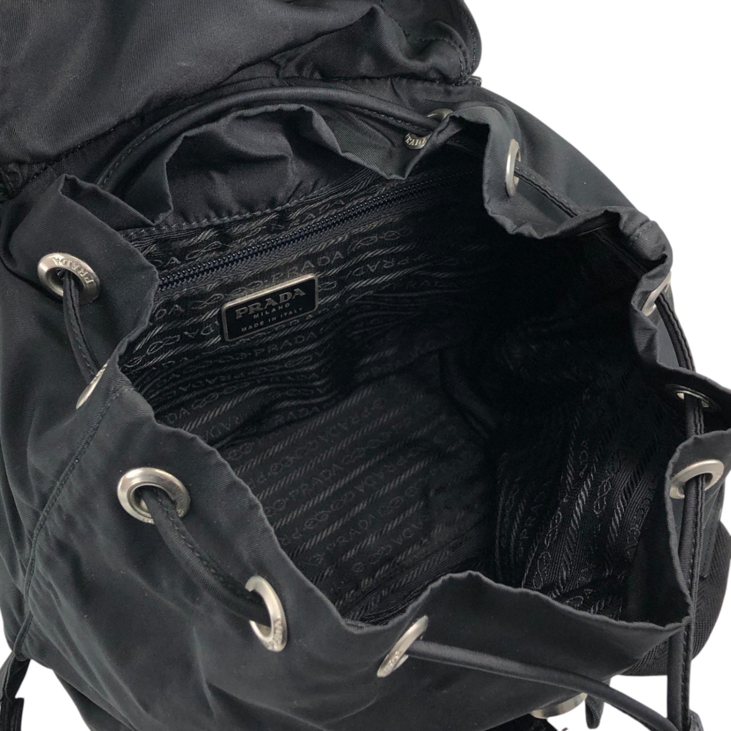 PRADA Tessuto Triangle Logo Double Pocket Backpack Black Vintage vjpnrf