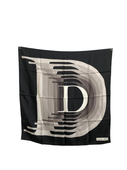 Christian Dior D Motif SILK Scarf Black Vintage 6kfbyz