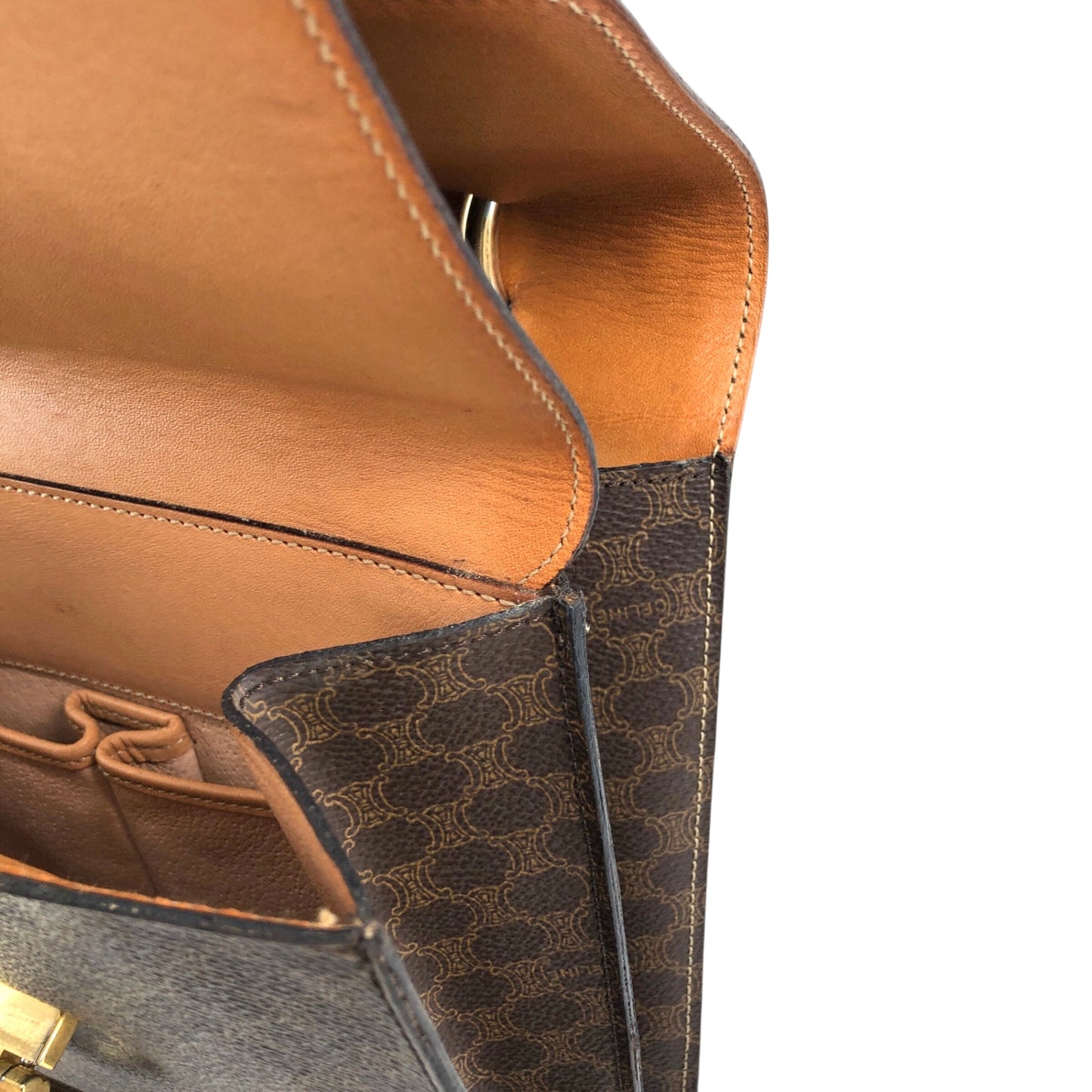 CELINE Macadam Horseshoe Double Flap Handbag Brown Vintage ypryyk