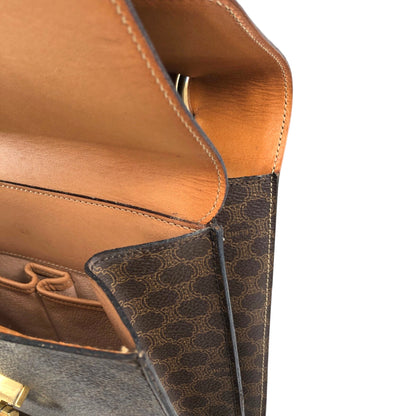 CELINE Macadam Horseshoe Double Flap Handbag Brown Vintage ypryyk