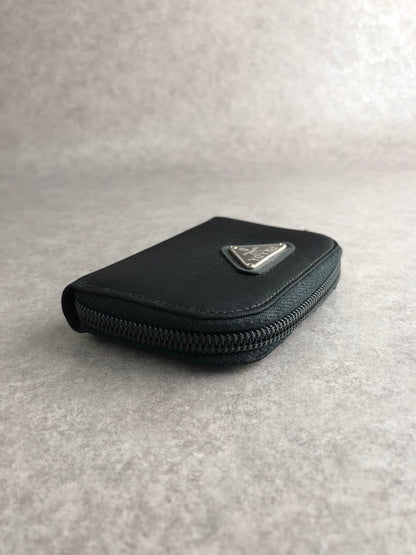 PRADA Tessuto Triangle Logo Coin Purse Black Vintage 4nbjju