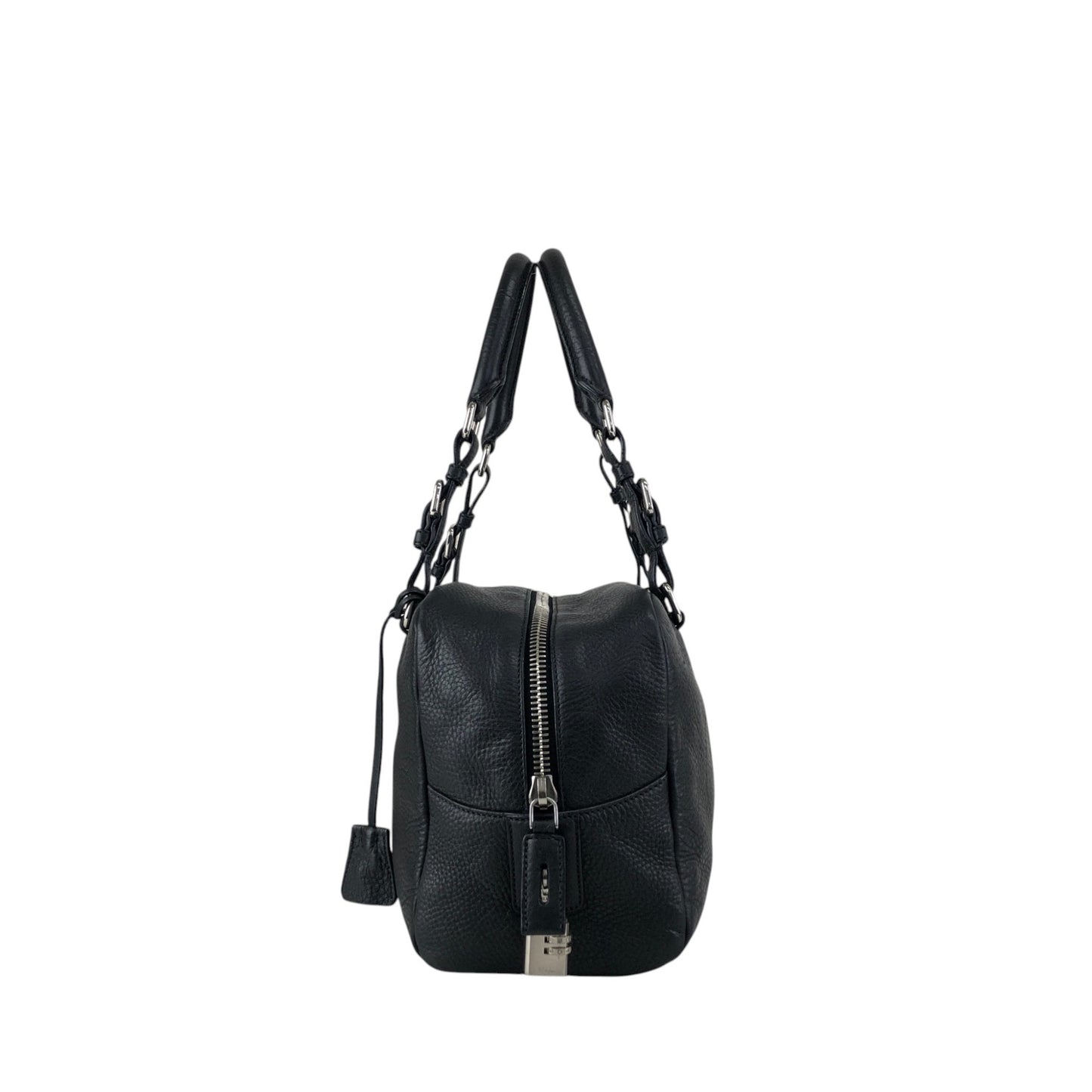 PRADA Logo Embossed Small Boston bag Handbag Black Vintage ydeszs