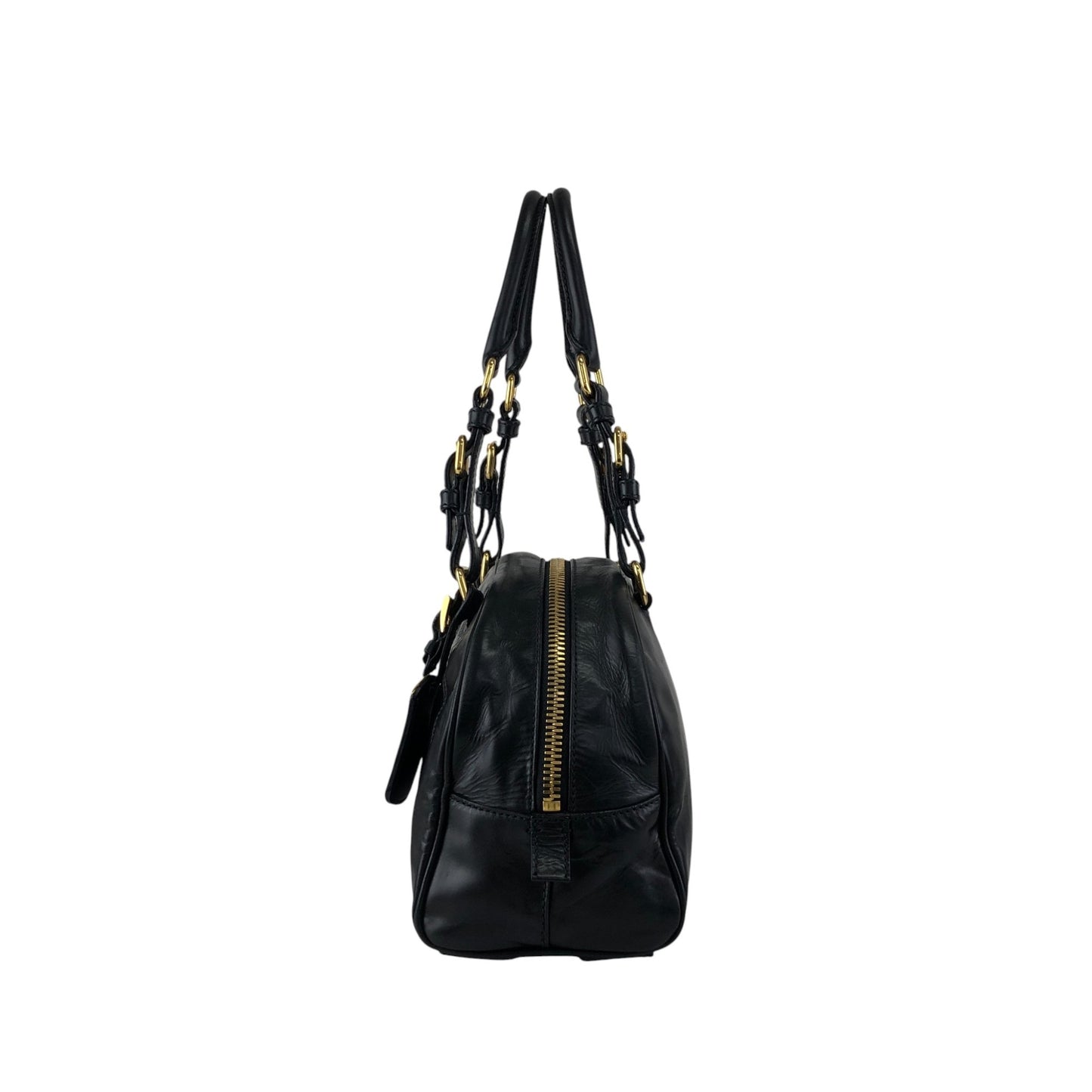 PRADA Logo Embossed Handbag Boston bag Black Vintage nvtnhw