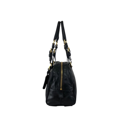 PRADA Logo Embossed Handbag Boston bag Black Vintage nvtnhw
