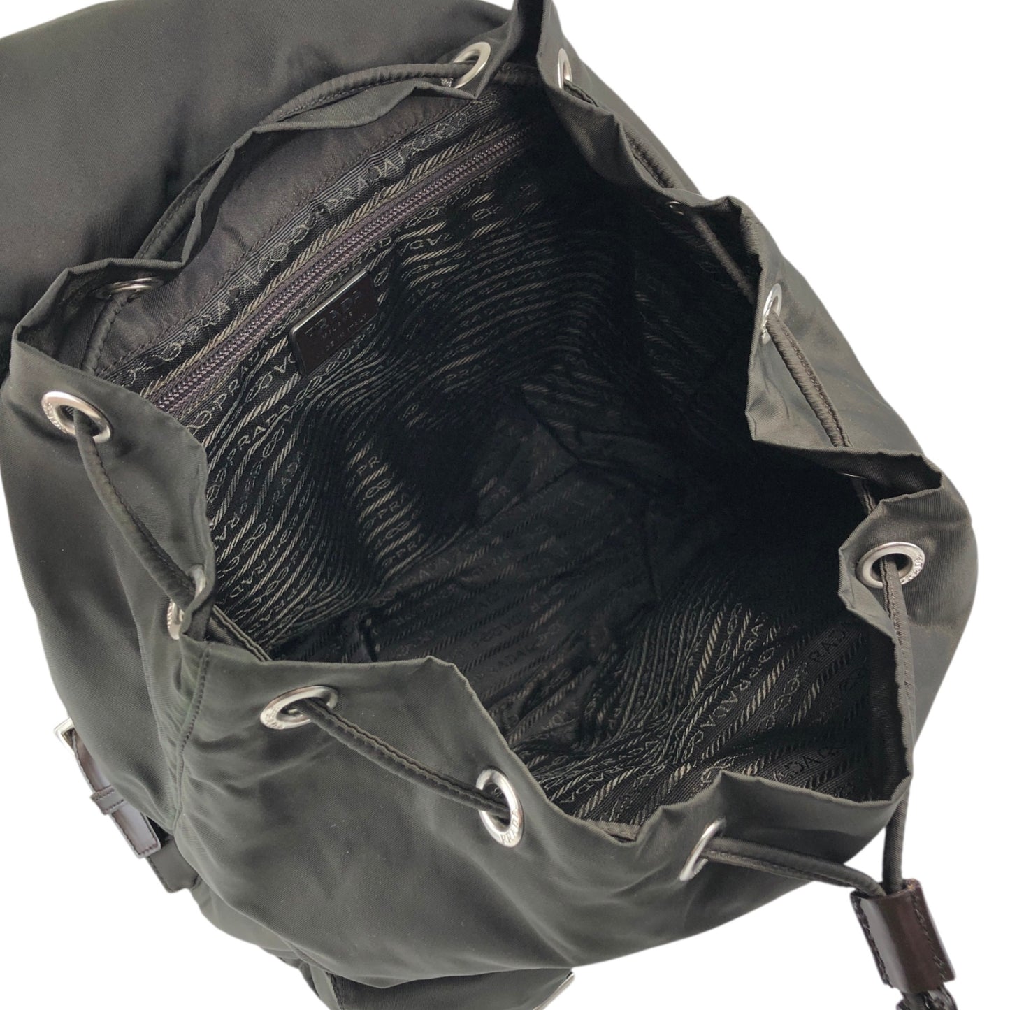 PRADA Tessuto Triangle Logo Double Pocket Backpack Khaki Vintage kyhxt3