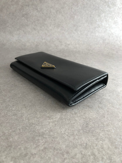PRADA Triangle Logo Folded Wallet Black Vintage mia8ai
