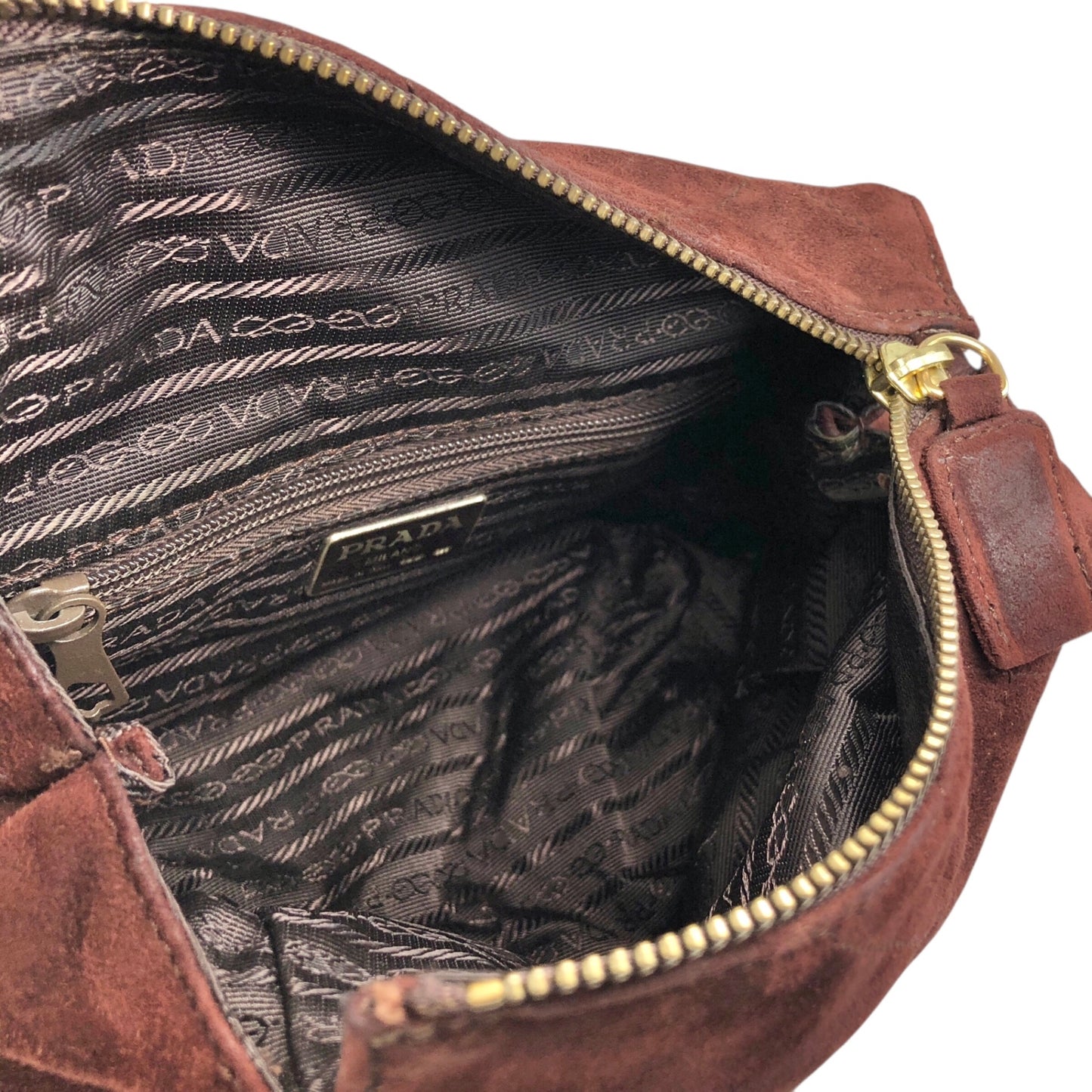 PRADA Triangle Logo Chain Shoulder bag Brown Vintage aprb7j