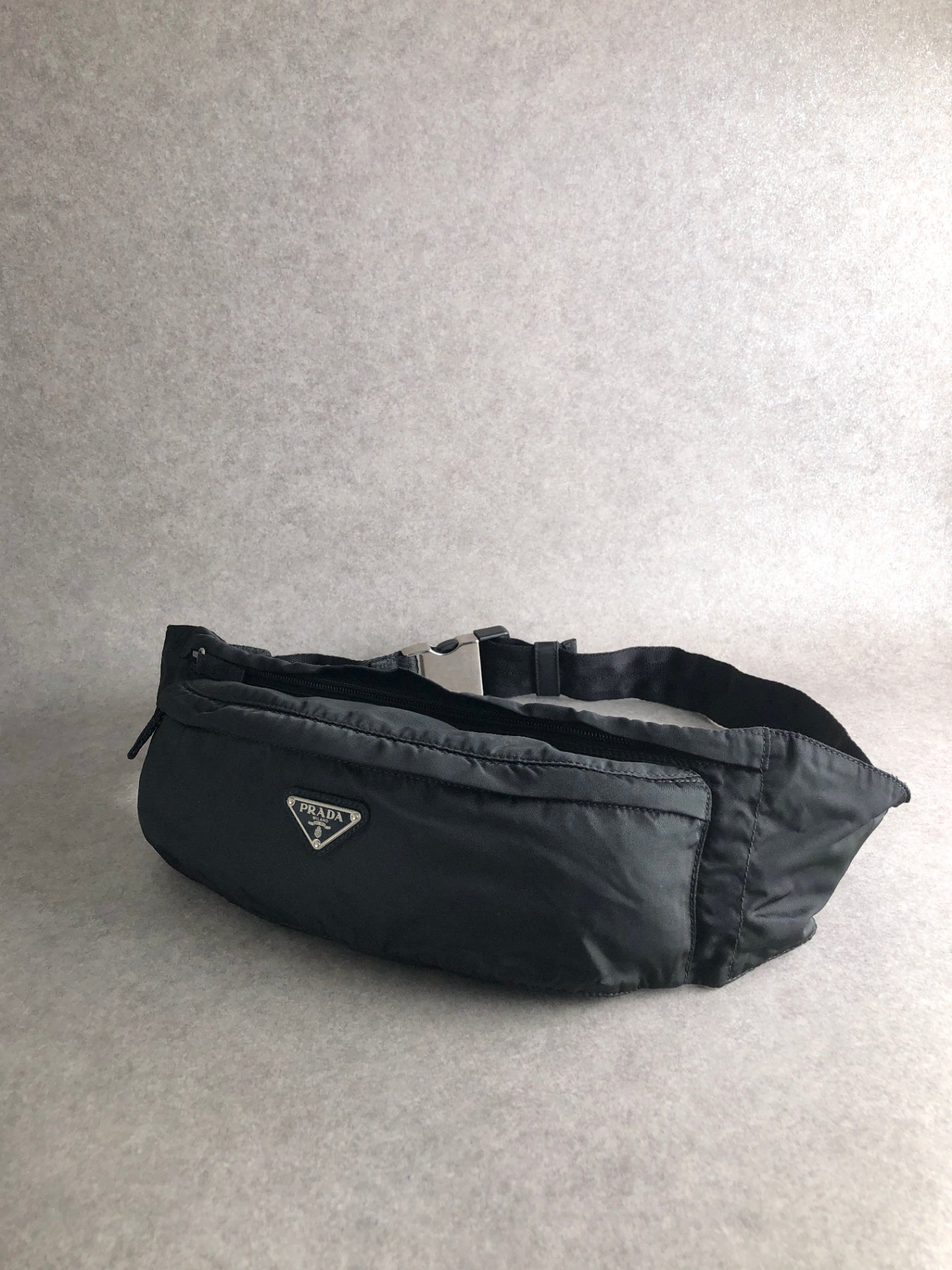 PRADA Tessuto Triangle Logo Sling bag Black Vintage cf6epr