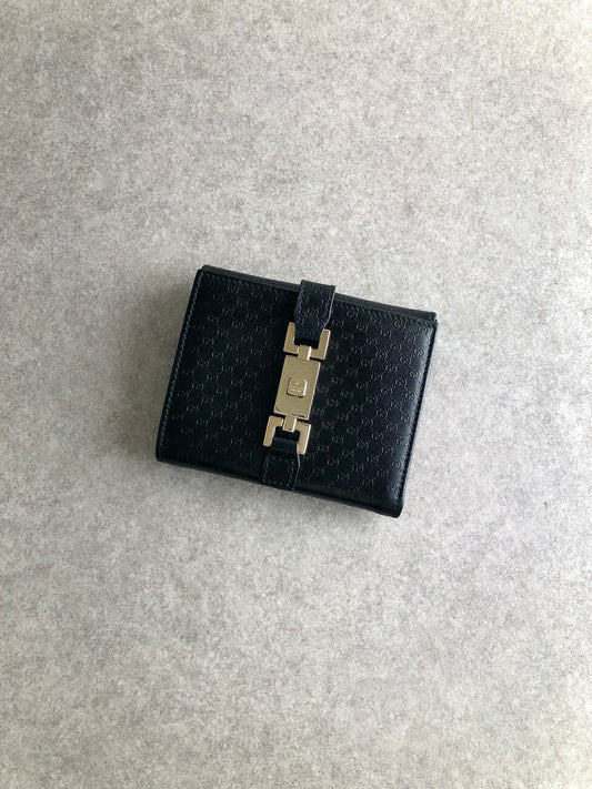 GUCCI GG Pattern Jackie Folded Wallet Black Vintage rdam34