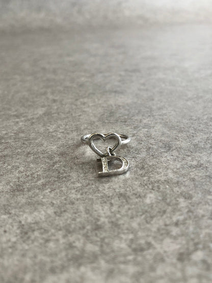 Christian Dior Heart Motif Rhinestone Ring Silver Vintage 8v3rwy