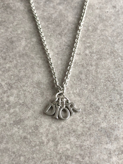 Christian Dior Logo Motif Necklace Silver Vintage x25wyn