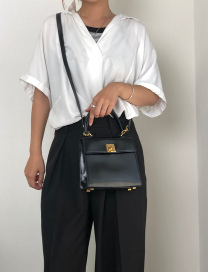CELINE Gancini Chain Two-way Handbag Shoulder bag Black Vintage ydzyn7